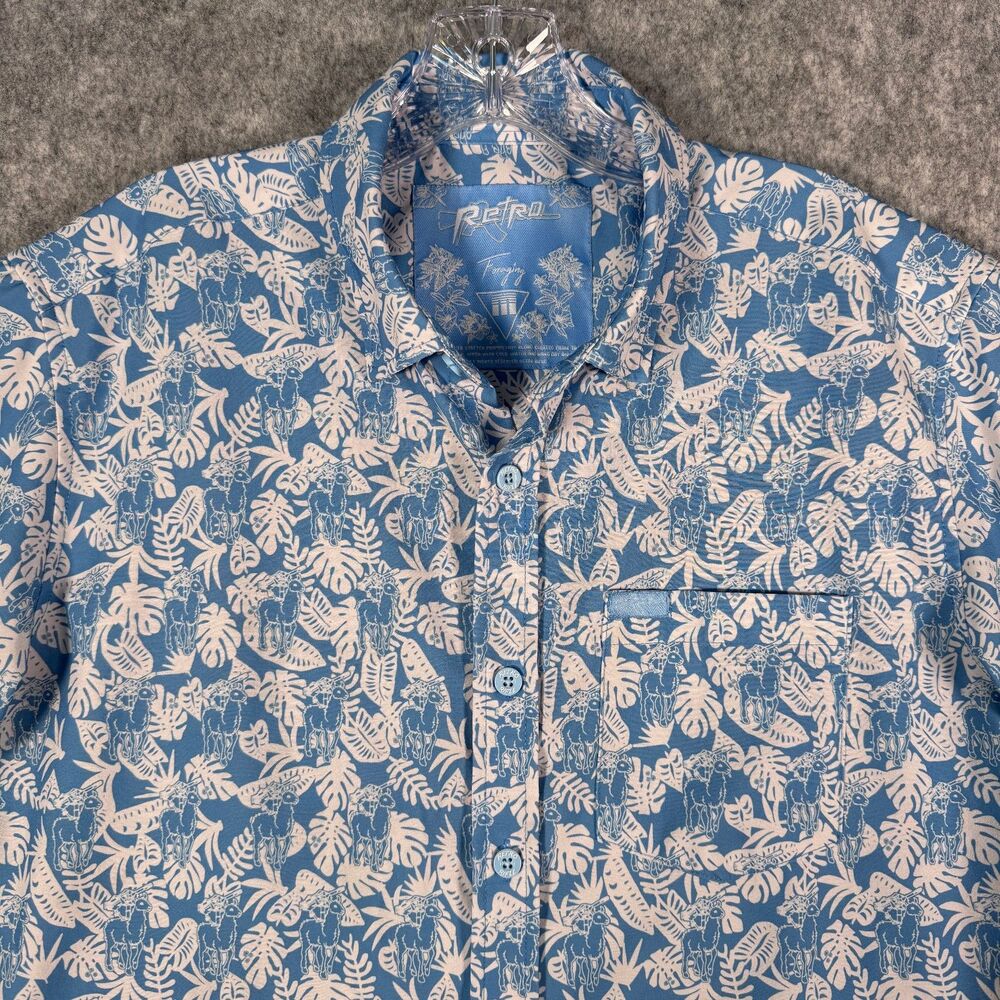 Retro Rifle Shirt Mens Medium Blue Foraging Lightweight Short Sleeve